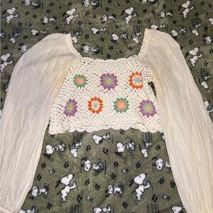 Aerie Cream Crochet Floral Blouse